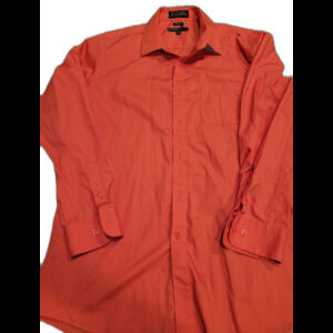Marquis Signature Dress Shirt Mens 16 Slim Fit Long Sleeve Orange Button Up‎